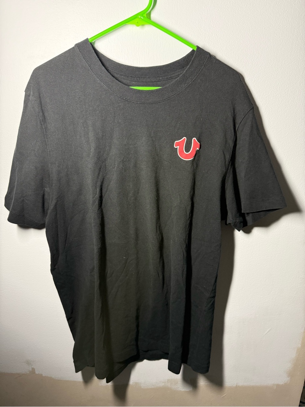 True Religion Black Short Sleeve Tee with Red Horseshoe Logo